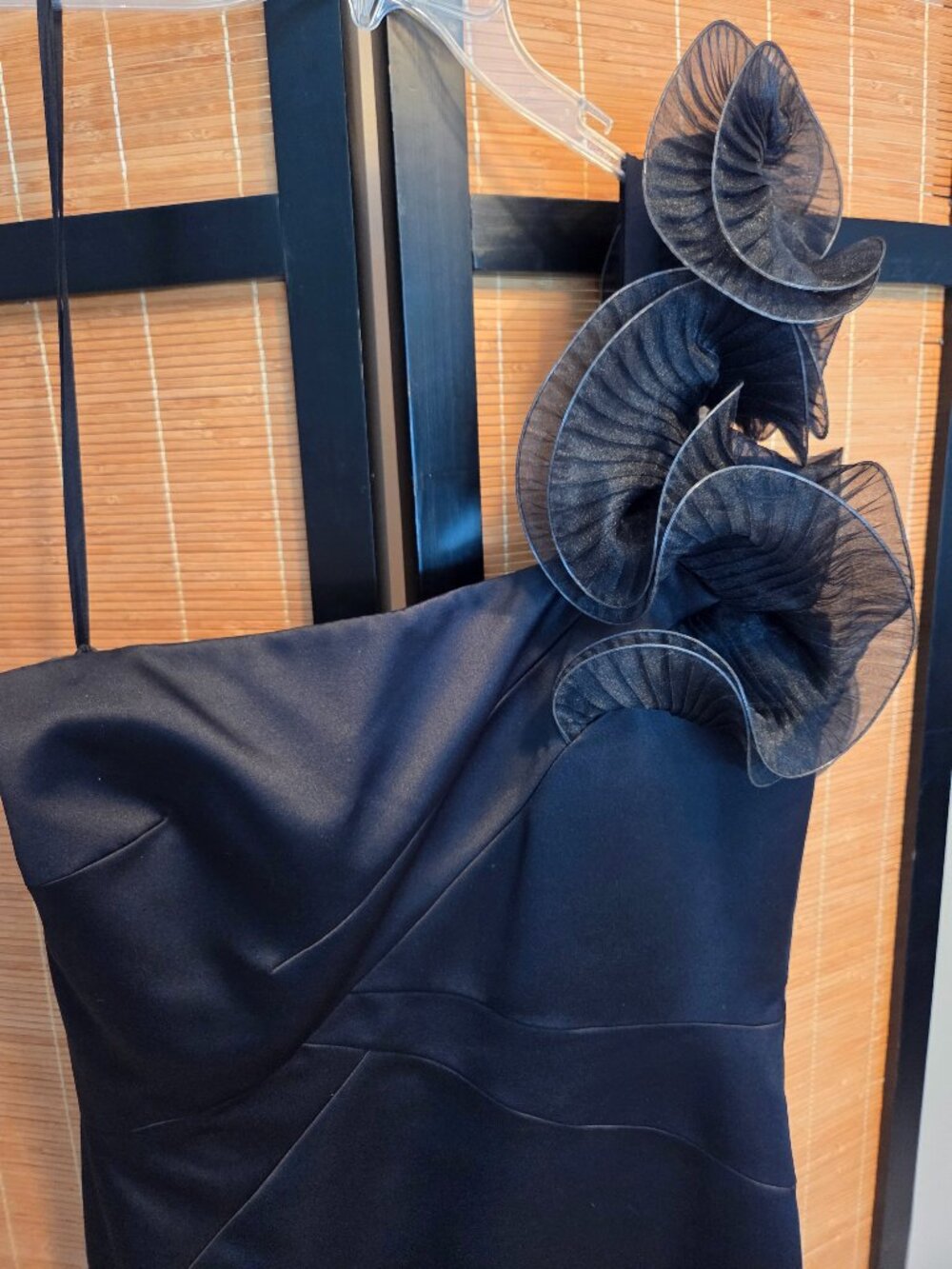 Antonio Melani Size 10/8 Black One Shoulder Organza Formal Ball Gown Maxi Dress